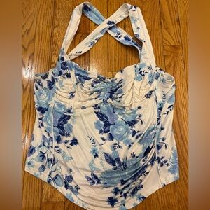 Free People Blue Floral Cream Blouse